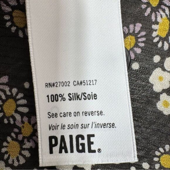Paige Ambrosine Sheer Floral Silk Blouse Black Medium Ruffle - Picture 13 of 15